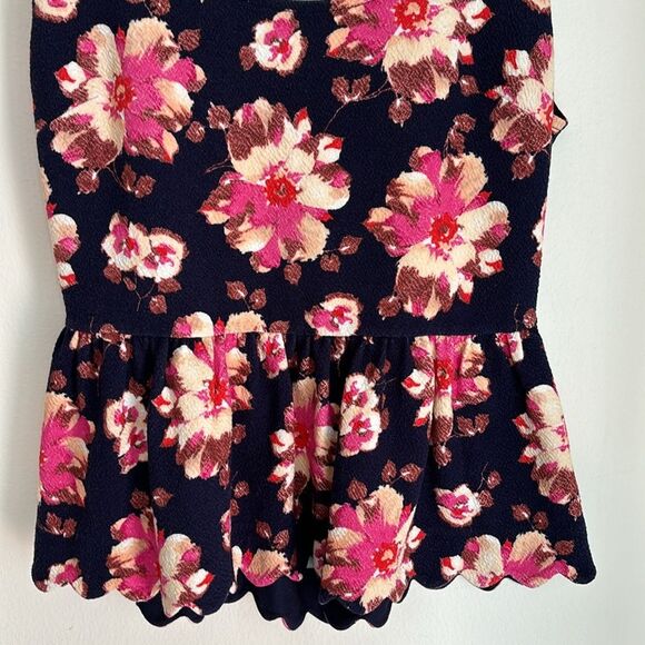 Anthropologie Women’s peplum flowers floral scalloped tank top size Medium EUC - Picture 3 of 11